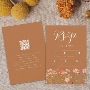 Terrakotta Boho Höstblomma Måltidsalternativ QR-ko OSA Kort