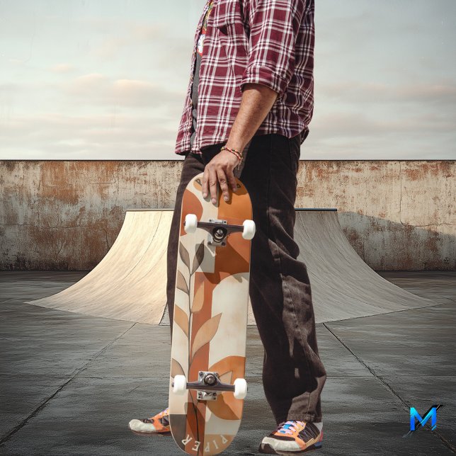 Terrakotta Boho - Minimalistisk Organisk Blad  Mini Skateboard Bräda 18,5 Cm (Skapare uppladdad)