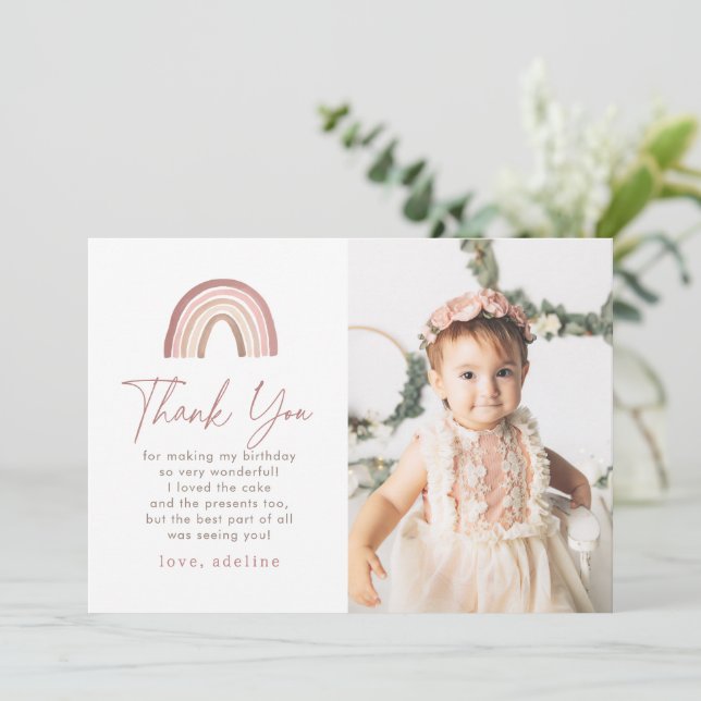 Terrakotta Boho Regnbåge Födelsedags Tacksamhetsko Inbjudningar (Stående Fram)