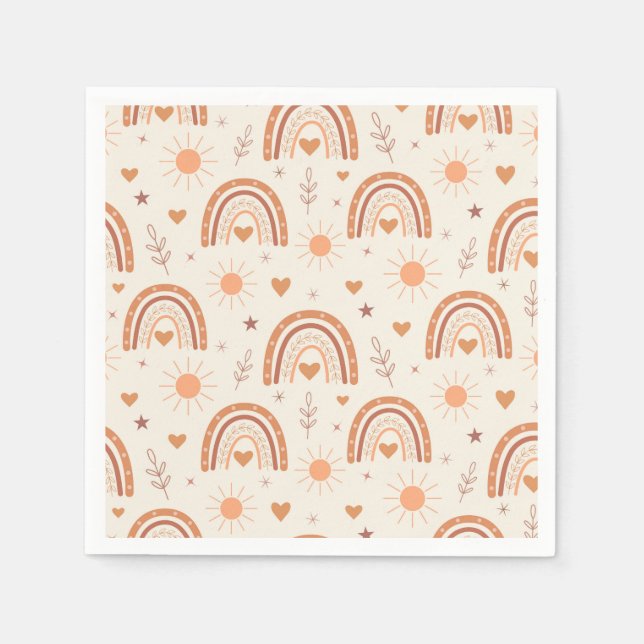 Terrakotta boho regnbågsmönster baby shower  pappersservett (Framsidan)