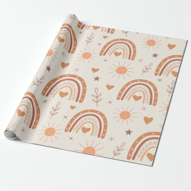 Terrakotta boho regnbågsmönster  presentpapper (Utrullad)