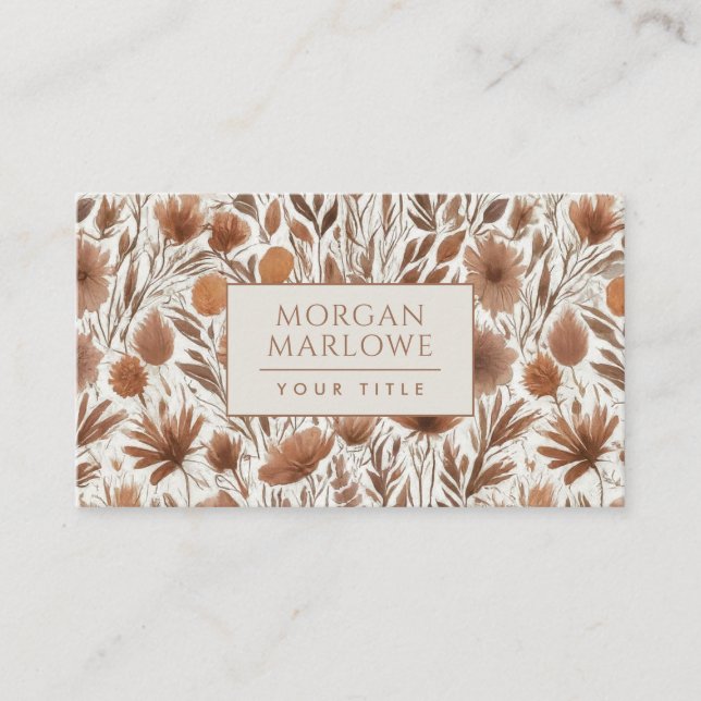 Terrakotta Boho Vilda Blommor Blommönster Visitkort (Framsida)