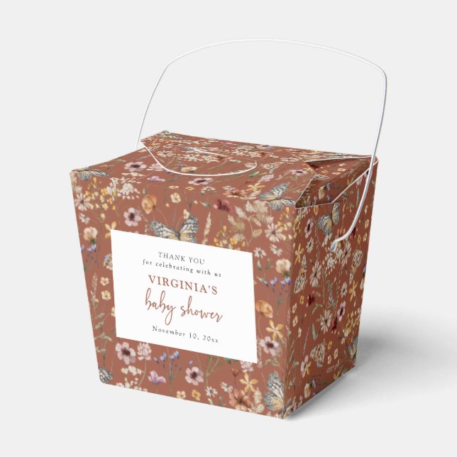 Terrakotta Boho Vildblomma Bebisens Första Förfest Presentaskar (Framsidan Sidan)