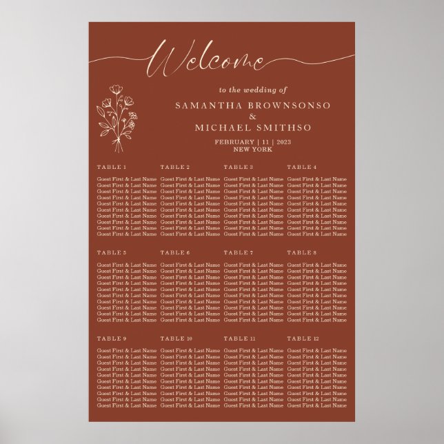 Terrakotta Botanisk Blommig Välkomst Bröllop Poster (Framsidan)