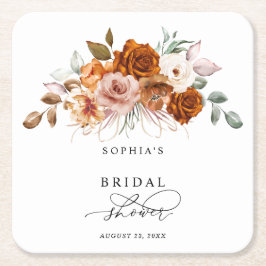 Terrakotta Bränn Orange Blommig Bröllopsfest Underlägg Papper Kvadrat