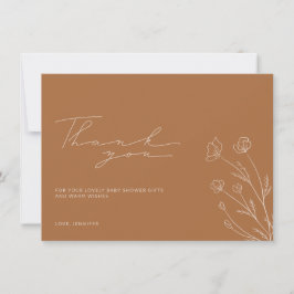 Terrakotta Bränt Orange Botanisk Baby Shower Tack Kort