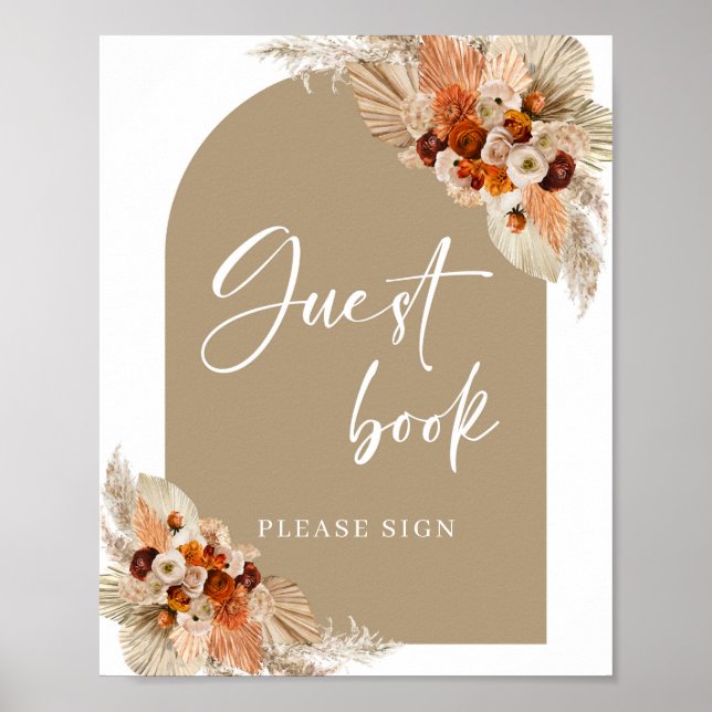 Terrakotta bränt orange burgunder beige Gästbok Poster (Framsidan)