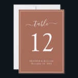 Terrakotta bröllopsbord nummer<br><div class="desc">Terrakotta bröllopsbord nummer. Gör ditt bröllop lika minnesvärt som din speciella dag med denna chic och stilrena design. Med en enkel minimalistisk look och en klassisk traditionell touch, har denna moderna text-only inbjudan en handskriven kalligrafi skrift med en klassisk terrakotta / bränd orange kantram. Hitta samordnade produkter i Simple Elegant...</div>