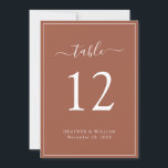 Terrakotta bröllopsbord nummer<br><div class="desc">Terrakotta bröllopsbord nummer. Gör ditt bröllop lika minnesvärt som din speciella dag med denna chic och stilrena design. Med en enkel minimalistisk look och en klassisk traditionell touch, har denna moderna text-only inbjudan en handskriven kalligrafi skrift med en klassisk terrakotta / bränd orange kantram. Hitta samordnade produkter i Simple Elegant...</div>