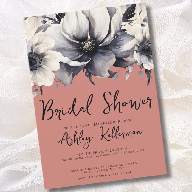 Terrakotta Bröllopsdusch för blommor Party Inbjudningar (Watercolor Floral Terracotta Bridal Shower Party Invitation)