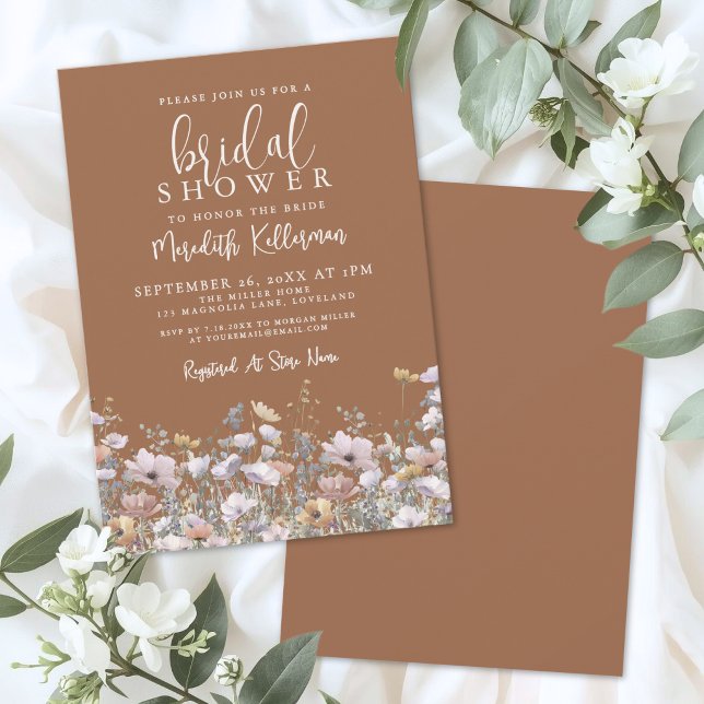 Terrakotta Bröllopsdusch för vildblommor Inbjudningar (Terracotta Wildflower Bridal Shower Invitation)
