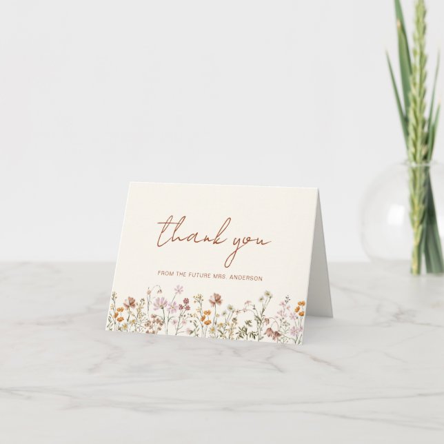 Terrakotta Bröllopsdusch för Vildblommor Tack Kort (Framsida)