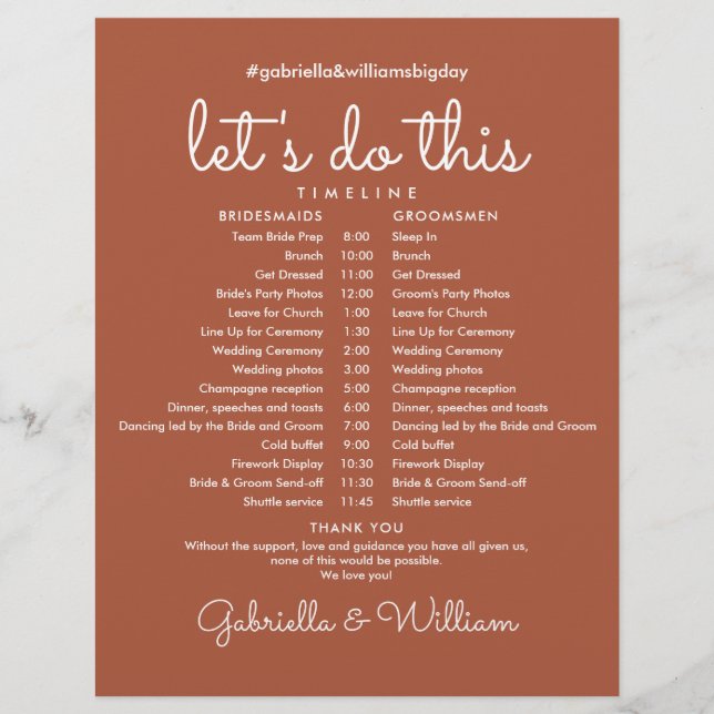 Terrakotta bröllopsschema tidslinje (Framsida)