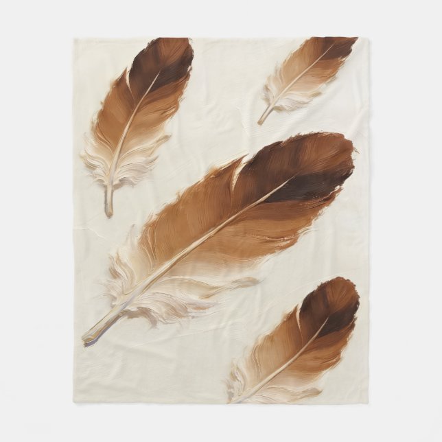 Terrakotta Brun Fjäder Mjuk Estetisk Boho Fleecefilt (Framsidan)