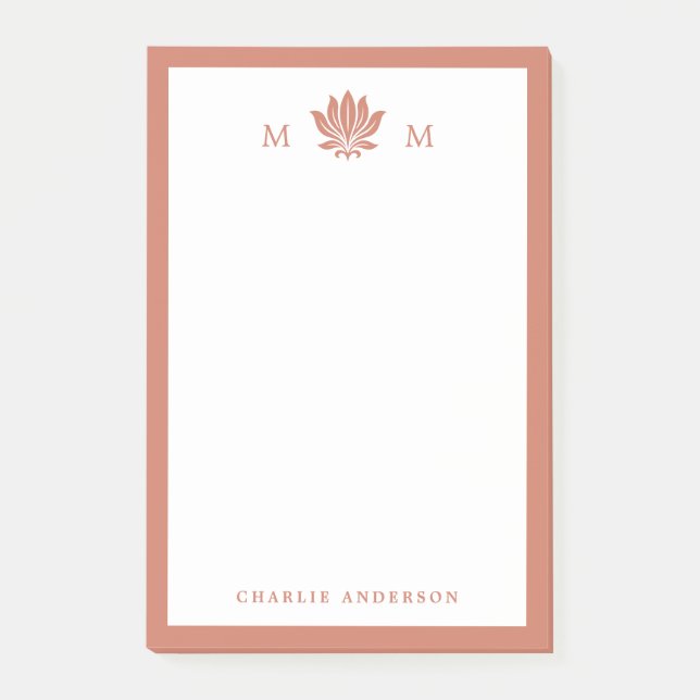 Terrakotta Brun Lotus Monogram Post-it Block (Framsida)