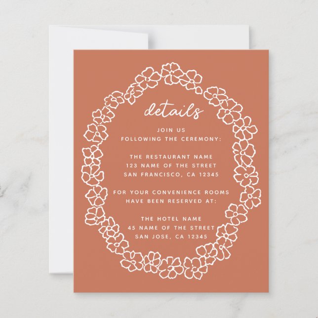 Terrakotta Budget Blommig Krans Bröllopsdetaljer (Framsida)