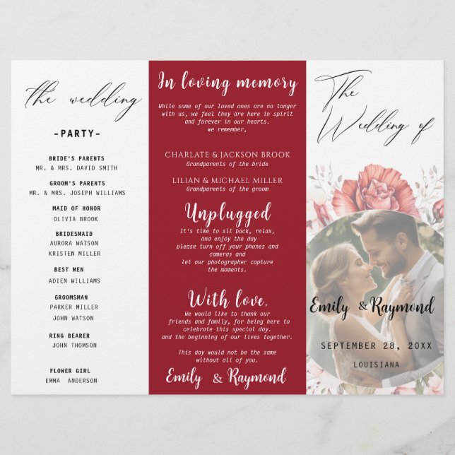 Terrakotta Burgunder Rosa Blommig Bröllopsprogram (Framsida)