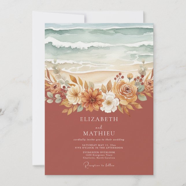 Terrakotta Coastal Wedding Bloom Inbjudningar (Framsida)