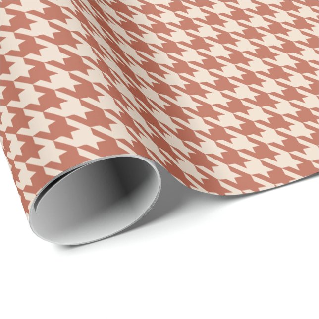 Terrakotta & Crème Houndstooth-mönster | Varmt  Presentpapper (Rullad Hörn)
