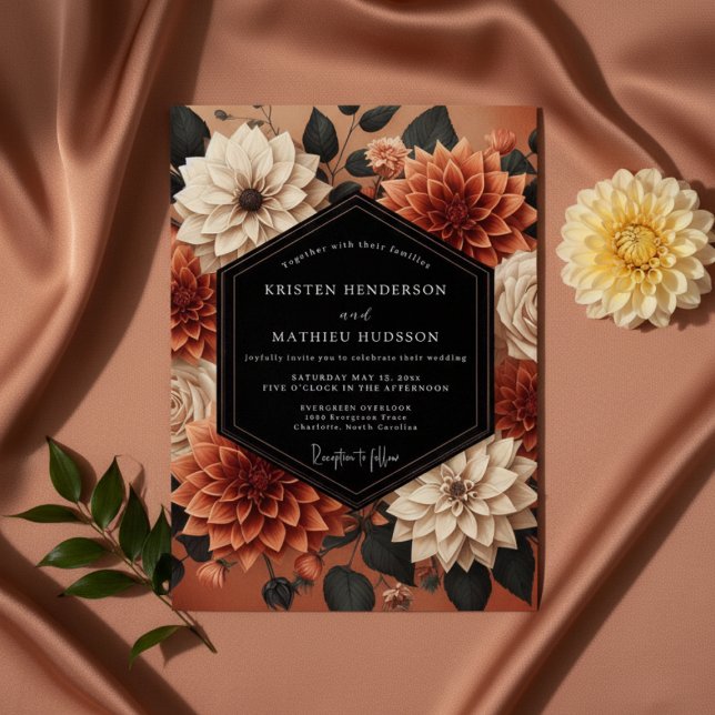 Terrakotta Dahlia Höstromantik Bröllop Inbjudningar (Skapare uppladdad)