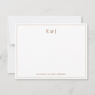 Terrakotta Dubbel Kant Elegant Par Monogram Anteckningskort