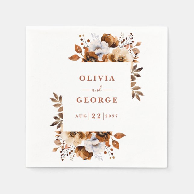 Terrakotta Elegant Lantlig Blommig Bröllop Servett (Framsidan)