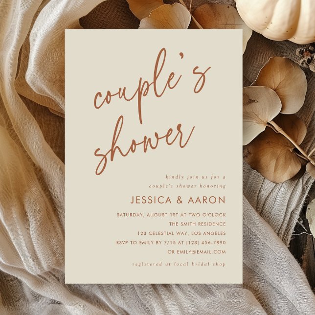 Terrakotta Elegant Minimalist Parbröllopsfest Inbjudningar (Skapare uppladdad)