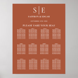 Terrakotta Elegant Monogram Bröllopsplatskarta Poster