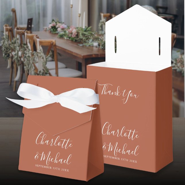 Terrakotta Elegant Script Bröllop Presentaskar (Terracotta Elegant Script Wedding Favor Boxes)