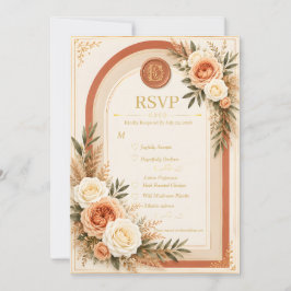 Terrakotta Elfenbens Blommig Båge Bröllop RSVP-kor