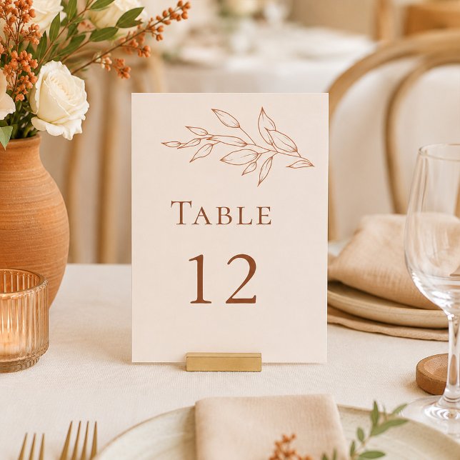 Terrakotta Elfenbens Botanisk Bordskort (Terracotta Ivory Botanical Table Number)