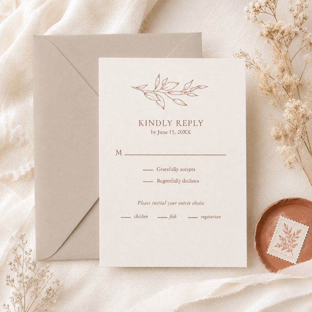 Terrakotta Elfenbens Botanisk Bröllops RSVP-kort OSA Kort (Terracotta Ivory Botanical Wedding RSVP Card)