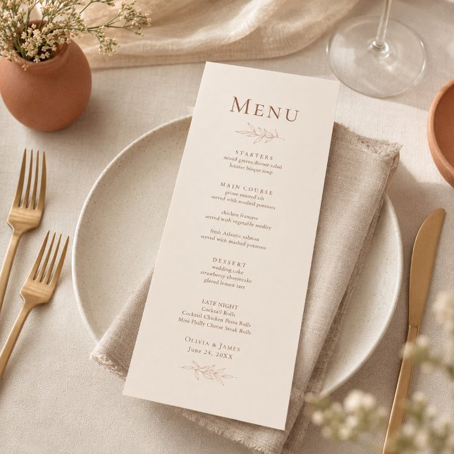 Terrakotta Elfenbens Botanisk Bröllopsmeny Meny (Terracotta Ivory Botanical Wedding Menu)