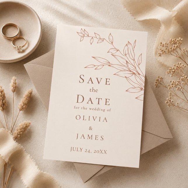 Terrakotta Elfenbens Botanisk Spara Datumet Inbjudningar (Terracotta Ivory Botanical Save the Date Invitation)