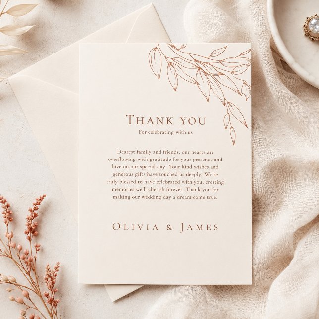 Terrakotta Elfenbens Botanisk Tacksamhetskort Tack Kort (Terracotta Ivory Botanical Thank You Card)
