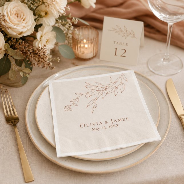 Terrakotta Elfenbens Botaniska Bröllopsservetter Pappersservett (Terracotta Ivory Botanical Wedding Napkins)