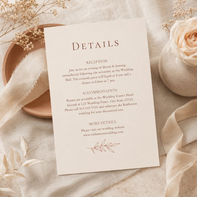 Terrakotta Elfenbens Botaniska Informationskort Inbjudningar (Terracotta Ivory Botanical Details Card)