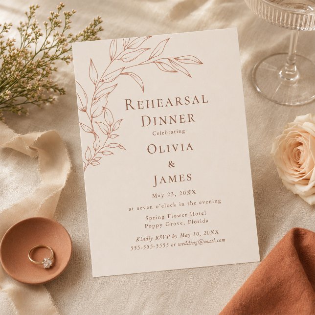 Terrakotta Elfenbens Generalrepetitionsmiddagsinbj Inbjudningar (Terracotta Ivory Rehearsal Dinner Invitation)