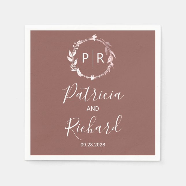 Terrakotta falska folie Monogram bröllopsservetter Pappersservett (Framsidan)