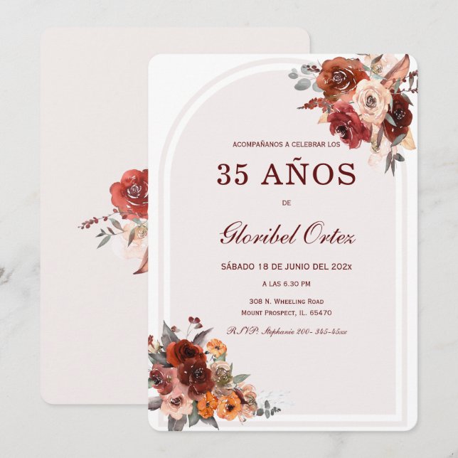 Terrakotta födelsedags Borgoña Inbjudningar (Fram/baksida)