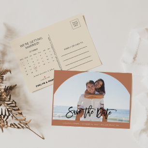Terrakotta Foto Bröllop Spara Datum Kalender  Meddelande Vykort