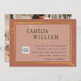 Terrakotta FOTO QR-KOD Bröllopsinbjudan Spara datu