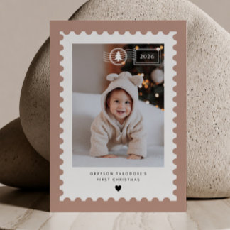 Terrakotta frimärke bebis första jul julkort