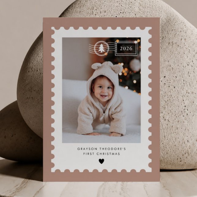 Terrakotta frimärke bebis första jul julkort (Skapare uppladdad)