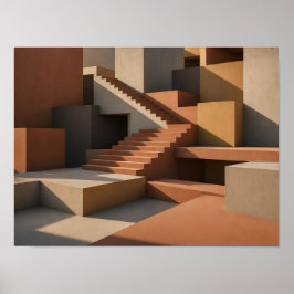Terrakotta Geometrisk Trappa Abstrakt Arkitektur Poster