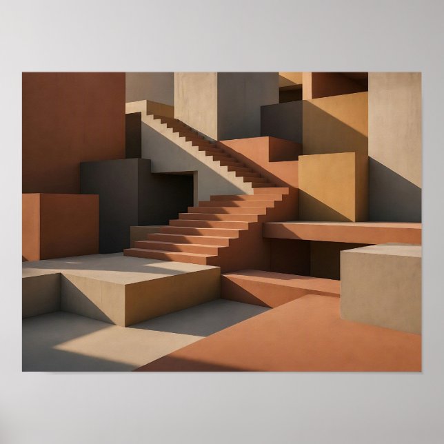 Terrakotta Geometrisk Trappa Abstrakt Arkitektur Poster (Framsidan)
