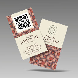 Terrakotta Geometrisk Vertikal QR Affärsaffisch Visitkort