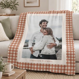Terrakotta Gingham Par Foto Personligt Fleecefilt