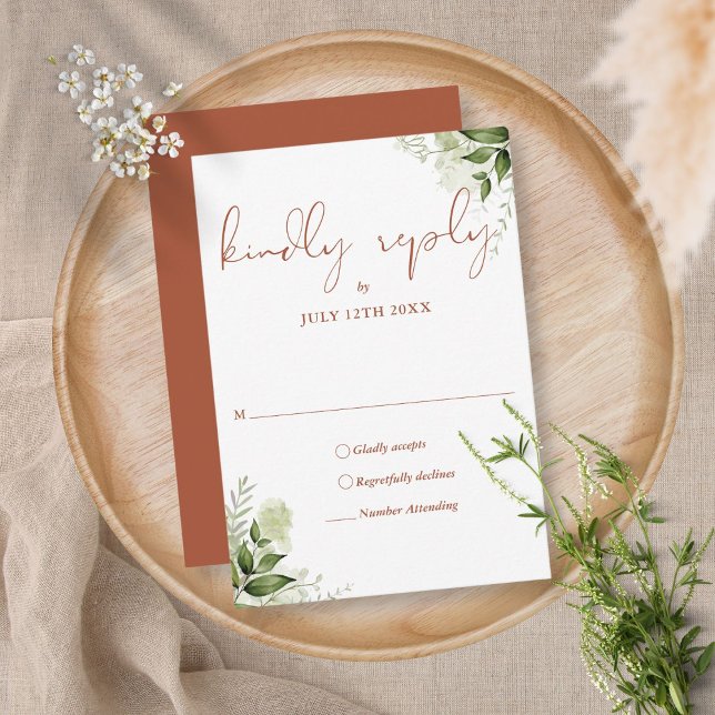 Terrakotta Grönska Blommig Elegant Bröllop OSA Kort (Skapare uppladdad)