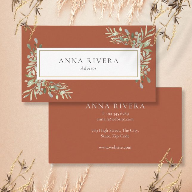 Terrakotta Grönska Guld Geometrisk Professionell Visitkort (Terracotta Greenery Gold Geometric Professional Business Card
)